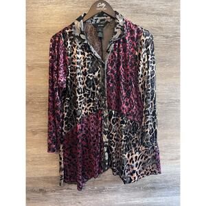 Ali Miles Black Tunic Shirt Blouse L Women Leopard Pockets Unique Stretchy Artsy